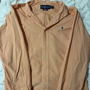 Polo Ralph Lauren Orange and White Checkered Classic Fit Button Up